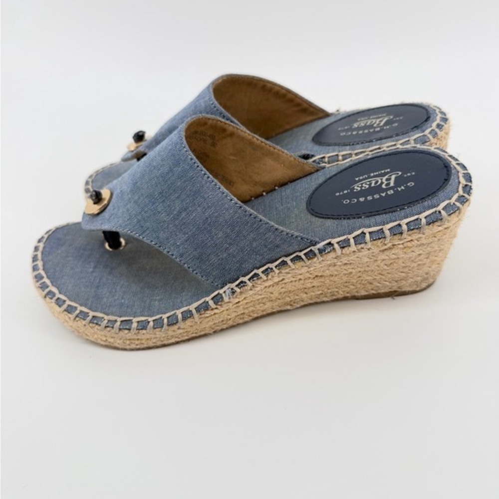 GH Bass Opal Blue Chambray Espadrille Wedge Sandals Womens Denim 5M Spring - Picture 5 of 7